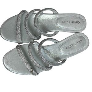 Charter Club Sunnyy Glitter Slide Sandals, Silver Evening Dressy Women Size 7.5